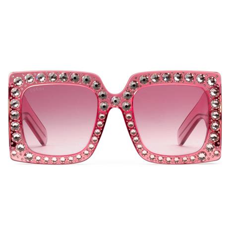 pink gucci oversized sunglasses|pink Gucci sunglasses with rhinestones.